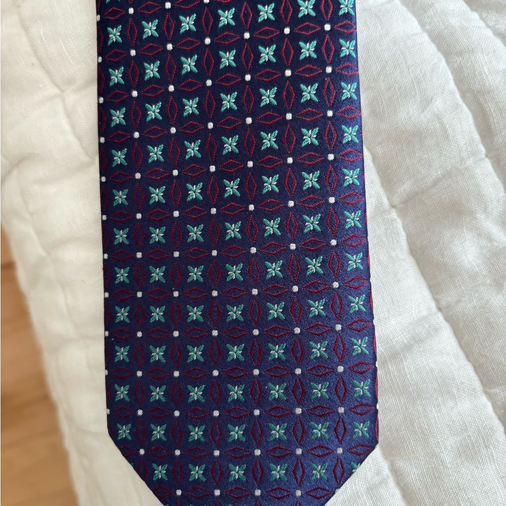 Eton tie - Navy, teal, dark red geometric pattern - NWOT